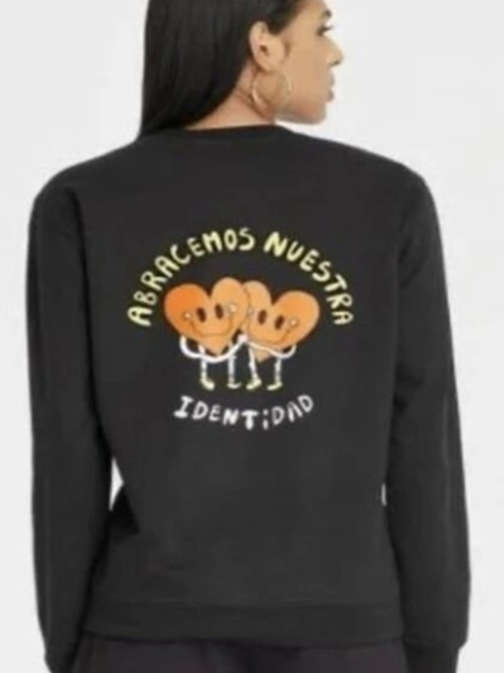 0238-Black Crewneck Sweatshirt with Small Orange Heart Balloon Motif